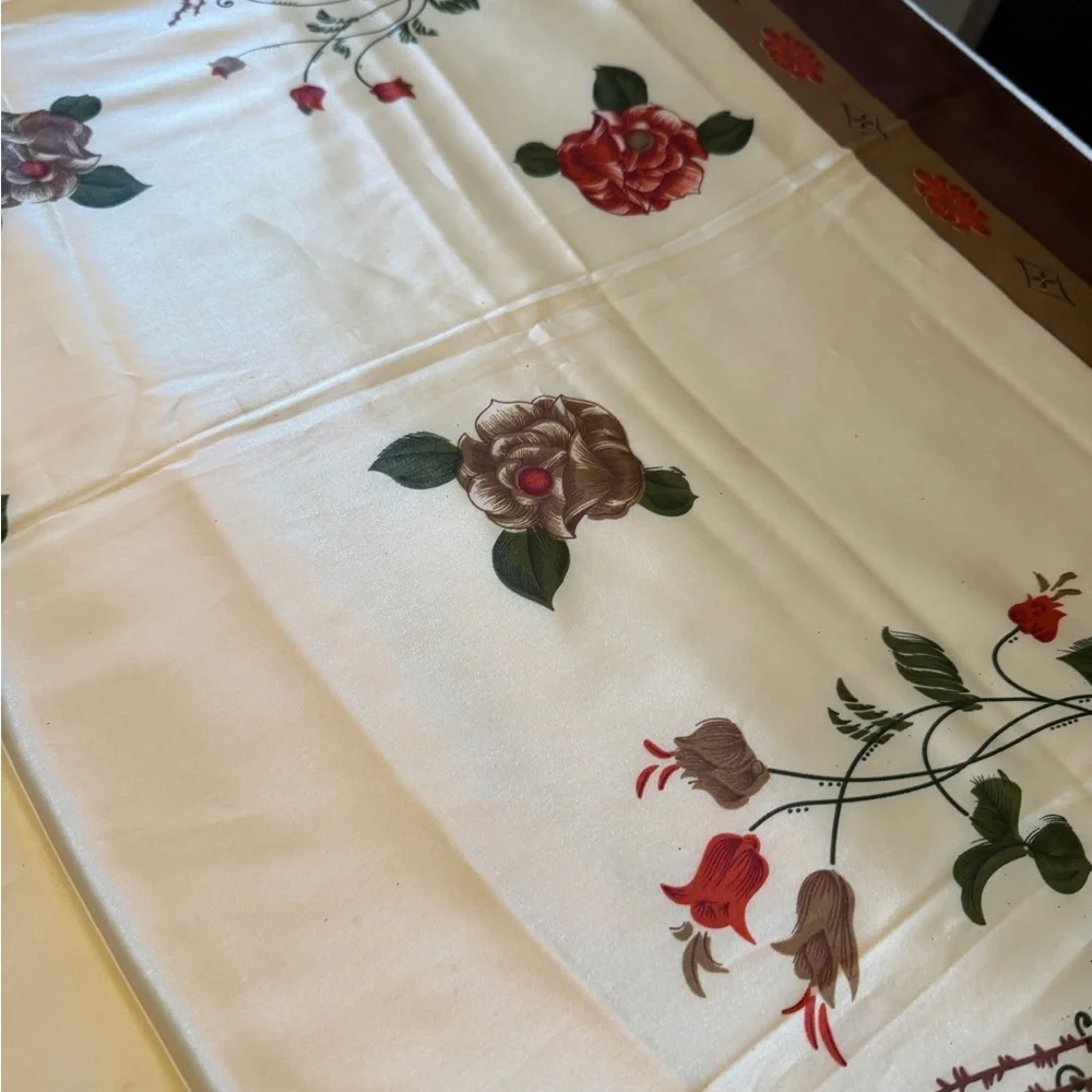 Large vintage 1960s Floral Square Scarf with Brown Border